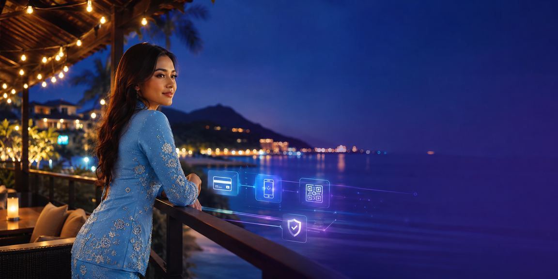 Pemain wanita berbaju kurung menikmati permainan baccarat kasino langsung di Langkawi